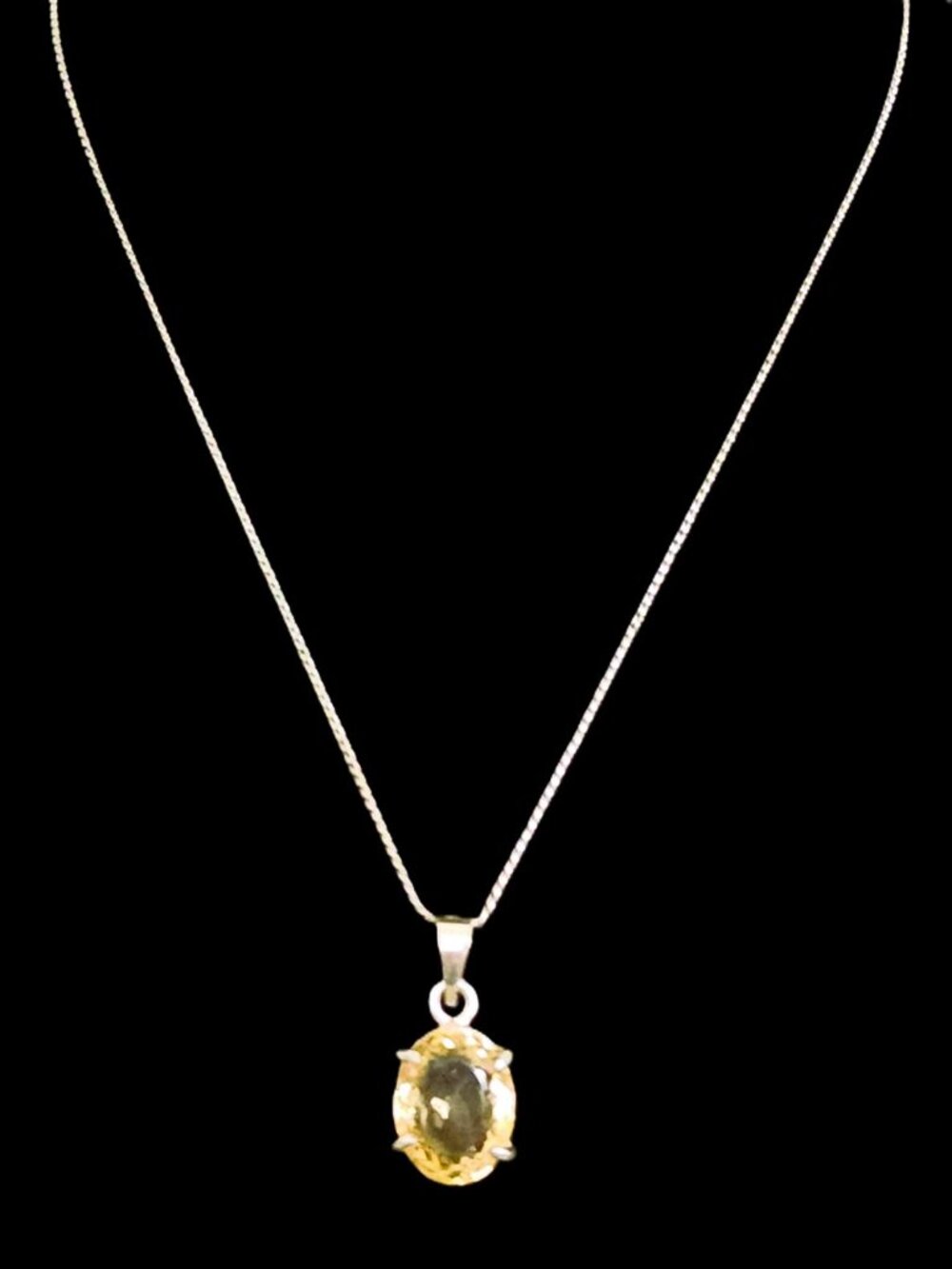 Vintage 90s 925 Sterling Silver Light Lemon Citrine Pendant Necklace Sri Lanka